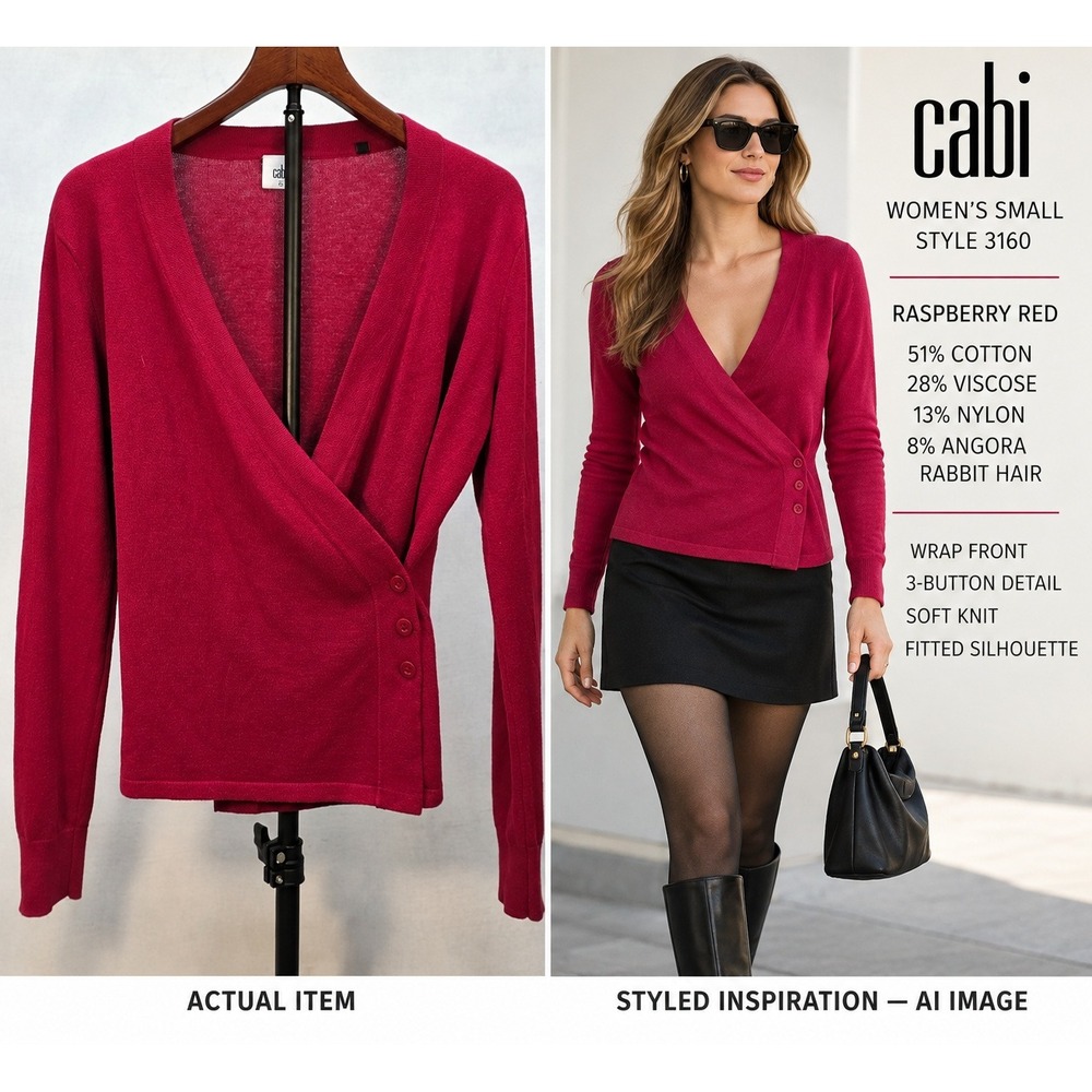 CAbi Ballet Wrap Cardigan Sweater 3160 Red Angora Blend Side Button Sz Small